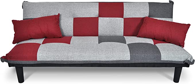 divano letto clic clac 3 posti in tessuto grigio rosso