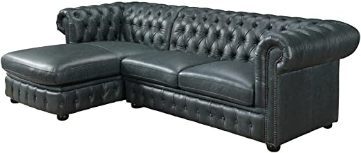 divano chesterfield in pelle di bufalo con isolotto verderame